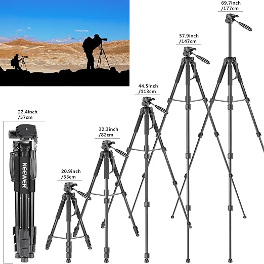 NEEWER Portable Aluminum Alloy Camera 2 in 1 Tripod Monopod Max. 70"/177cm - Image 4