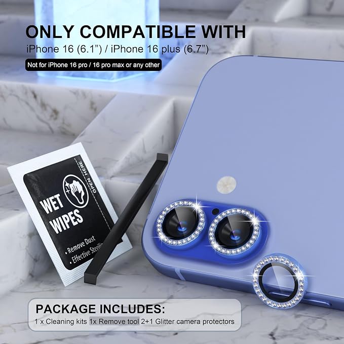 Choiche Compatible for iPhone 16 /iPhone 16 Plus Camera Lens Protector Bling - Image 2