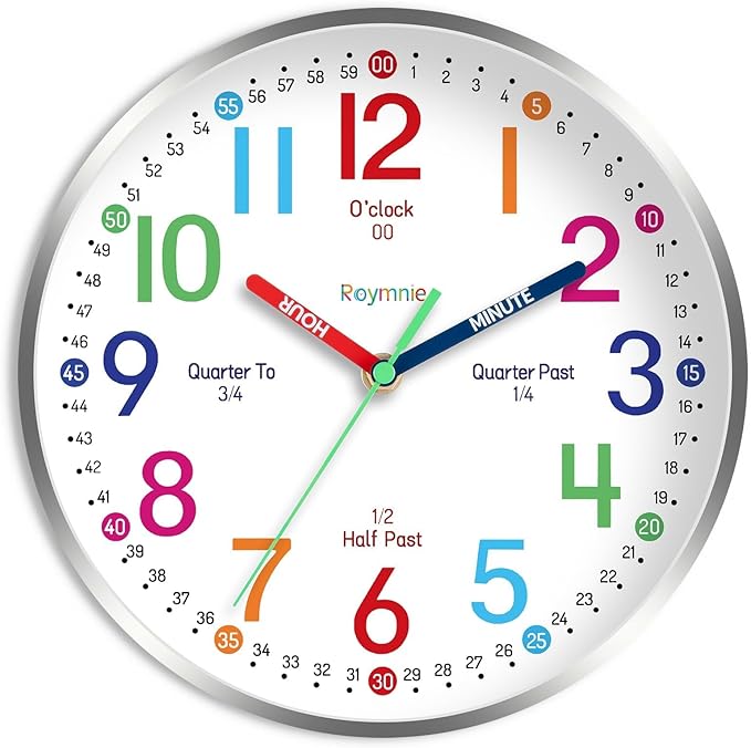 Roymnie Wall Clock for Kids Learning Easily Kids Teaching Clock Silent Non by Unknown