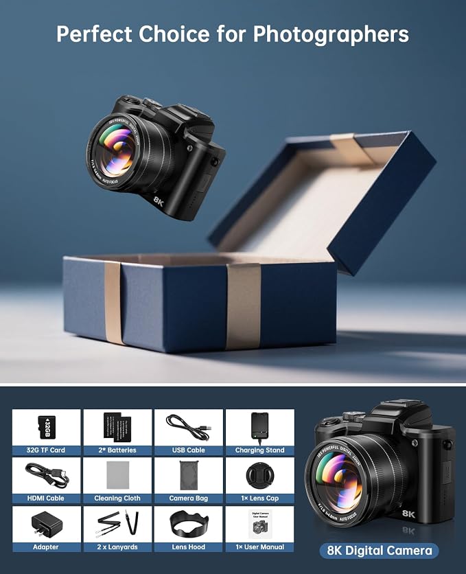 XNSIAKXA 8K Digital Cameras for Photography Autofocus 88MP WiFi Professional - Image 8