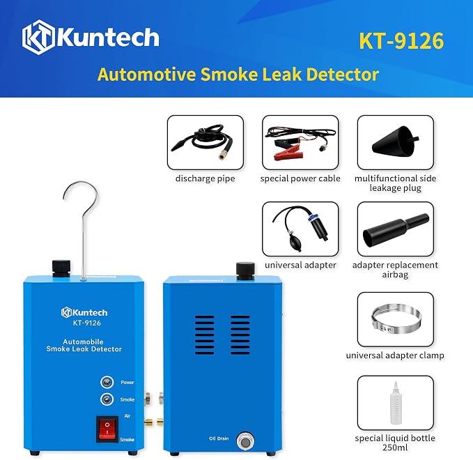 Kuntech Automotive Smoke Machine Built-in Air Pump, 12V DC Smoke Leak Detector - Image 3