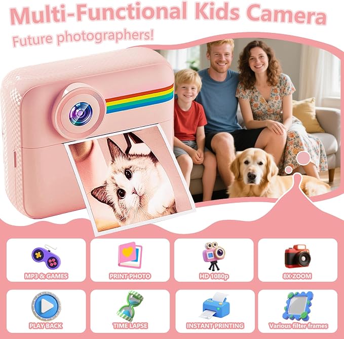 Kids Camera Instant Print with Color Printing Paper and Protective Case 32GB - Image 3
