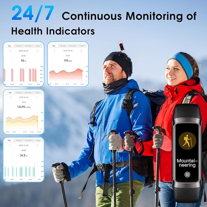 Fitness Tracker, 24/7 Heart Rate Blood Oxygen Blood Pressure Body Temp Monitor - Image 2
