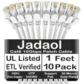 Jadaol Cat6 1ft 10 Pack Patch Cable, 10Gbps High-Speed Ethernet, Support Cat8/7 by Jadaol