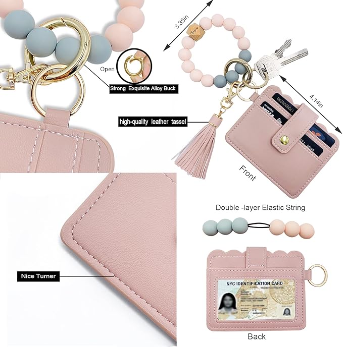 Keychain Wallet Wristlet Small Credit Card Holder Bracelet Key Chain Purse - Image 3
