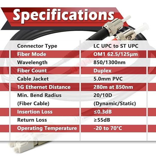 330ft / 100m Outdoor Armored OD-5mm OM1 LC to ST Fiber Cable, LC-ST Fiber Optic - Image 5