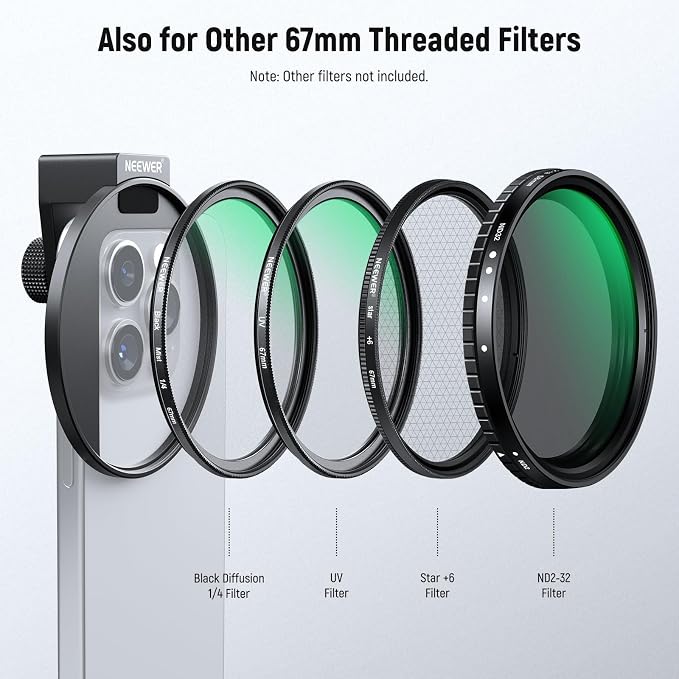 NEEWER Clip On Phone Filter Kit, 67mm Multicoated CPL Filter - Image 4
