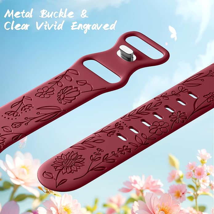 SNBLK 6 Pack Floral Engraved Bands Compatible - Image 3