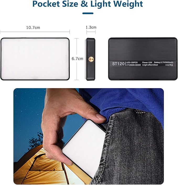 ST120 Pocket LED Video Light Rechargeable Fill Light 2500K-9000K Dual Color - Image 7