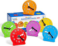 hand2mind Rainbow Geared Mini Learning Clock Set of 6, Analog Teaching Clocks by hand2mind