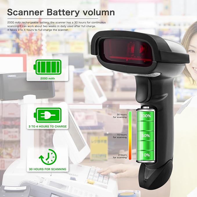 NETUM Wireless Barcode Scanner, 2 in 1 2.4G Wireless & USB Wired 1D Laser - Image 2