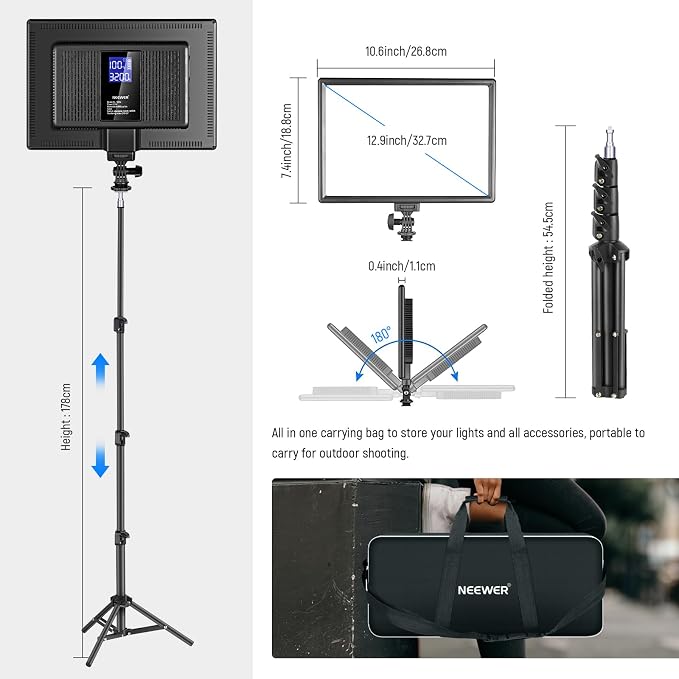 NEEWER 13" LED Video Light Panel Kit, 2 Pack Bi Color Dimmable - Image 5