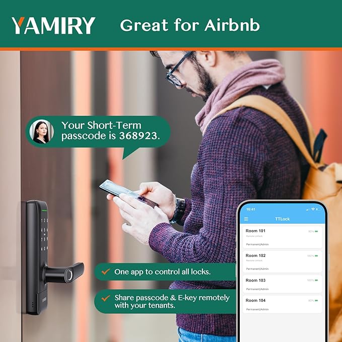 Yamiry Smart Door Lock, Biometric Fingerprint, Keyless Entry, App Control - Image 5