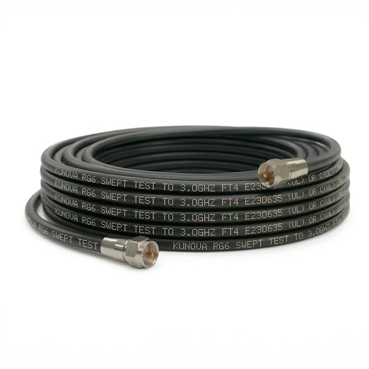 KUNOVA RG-6 Coaxial Cable with Compression Connectors, 3.5 GHz, Weather-Sealed by KUNOVA