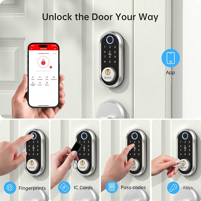 Smart Deadbolt, SMONET Fingerprint Electronic Deadbolt Door Lock - Image 5