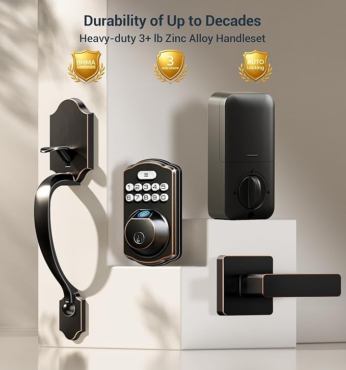 Veise Fingerprint Door Lock Set, Keyless Entry Door Lock, Front Handle Set - Image 6