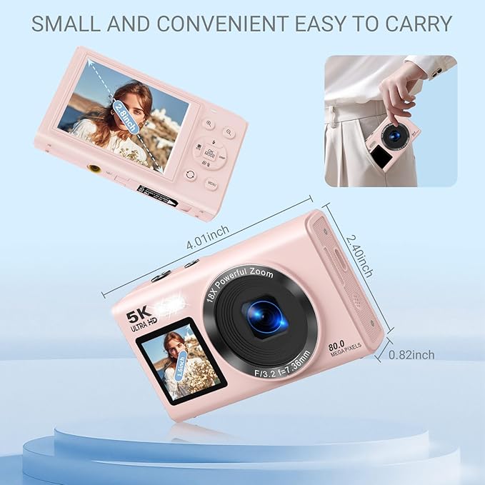5K Digital Camera for Photography, 80MP Dual Screen Vlogging Camera for YouTube - Image 3