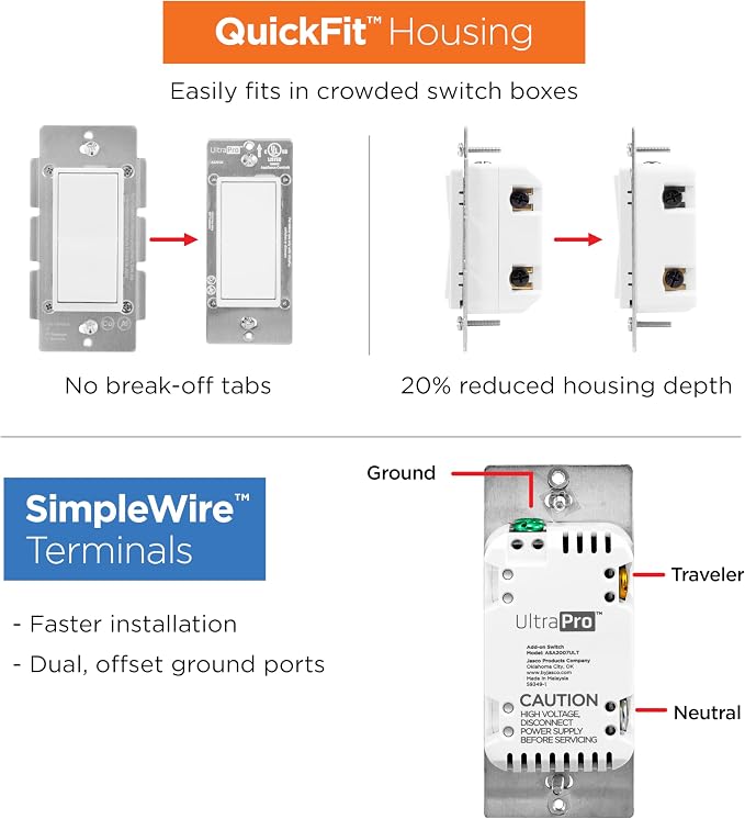 UltraPro 700 Series Add-On Switch QuickFit and SimpleWire, in-Wall White Rocker - Image 5