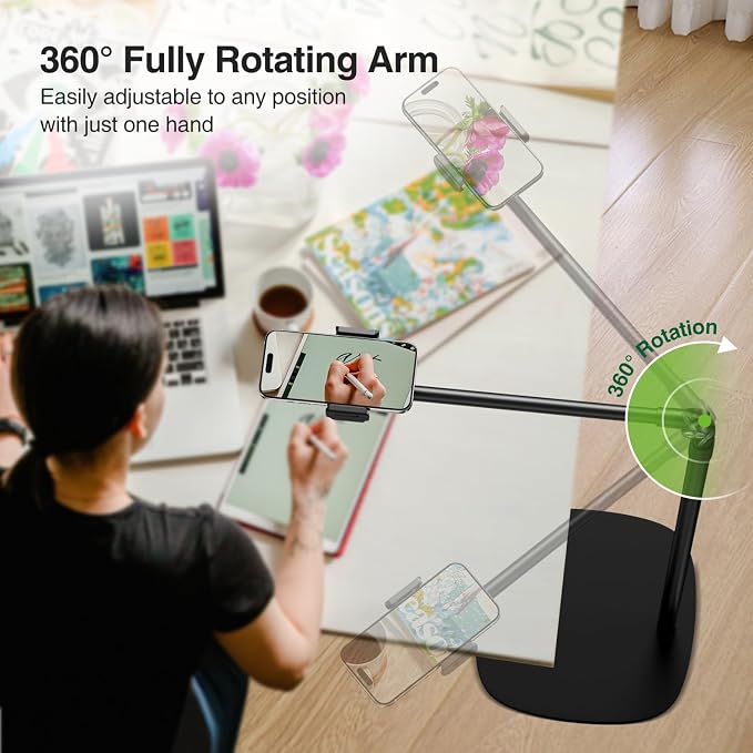 elitehood Floor Phone Stand Overhead Video Recording, 360 Degrees Swivel Tilt - Image 5