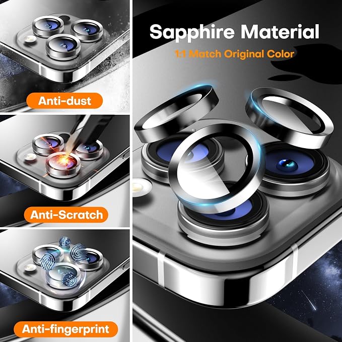 for iPhone 15 Pro/15 Pro Max Camera Lens Protector, Tempered Glass Screen - Image 2