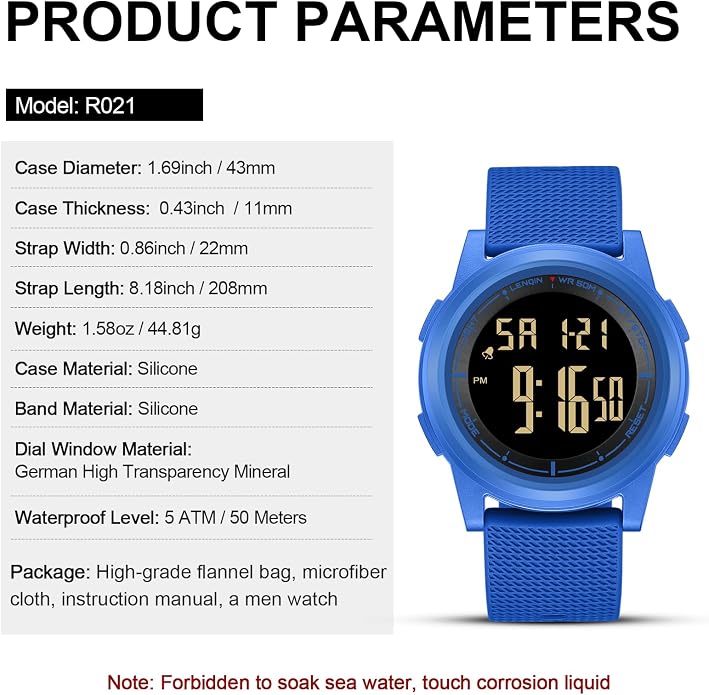 HANPOSH Mens Digital Watch Ultra Thin Minimalist Sports Waterproof Outdoor LED - Image 6