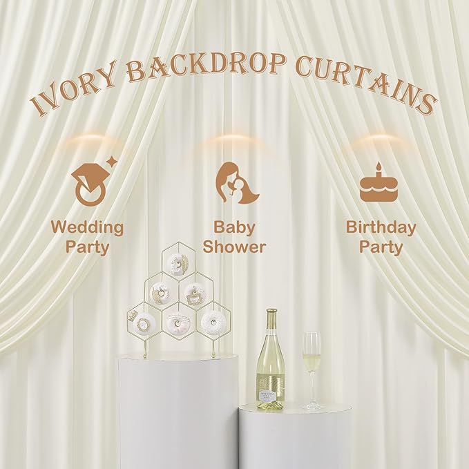 50ft x 12ft Wrinkle Free Ivory Backdrop Curtains - Image 4