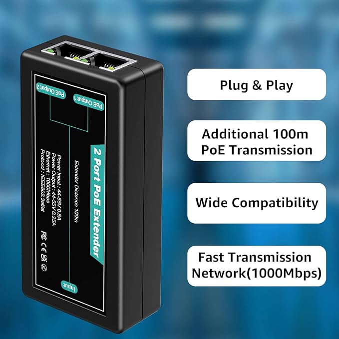 VIMIN 2-Port Gigabit PoE Extender, 1 in 2 Out Indoor PoE Repeater Support - Image 4