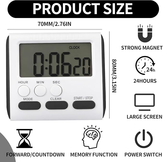 Mudder 12 Pack Digital Kitchen Timer - Image 2