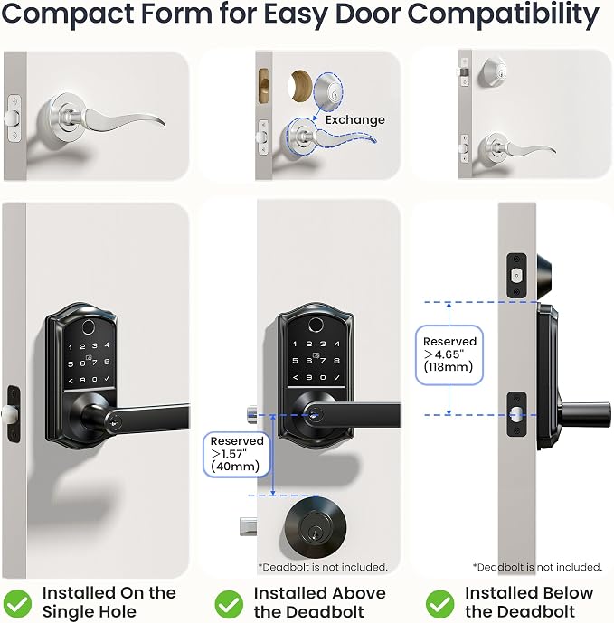Veise VE019 Fingerprint Smart Lever Lock, App Control, Keyless Entry Door Lock - Image 8