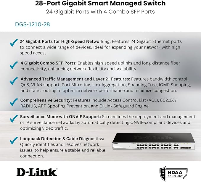 D-Link 28-Port Gigabit Smart Managed Switch | 24 GbE + 4 SFP Combo Ports | L2+ - Image 2