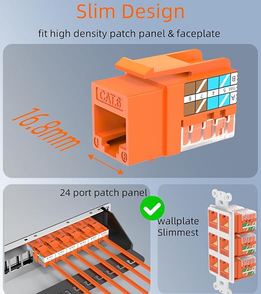 Rapink RJ45 Keystone Jack Cat6 10G Support, Keystone Jacks UTP 25 Pack - Image 2