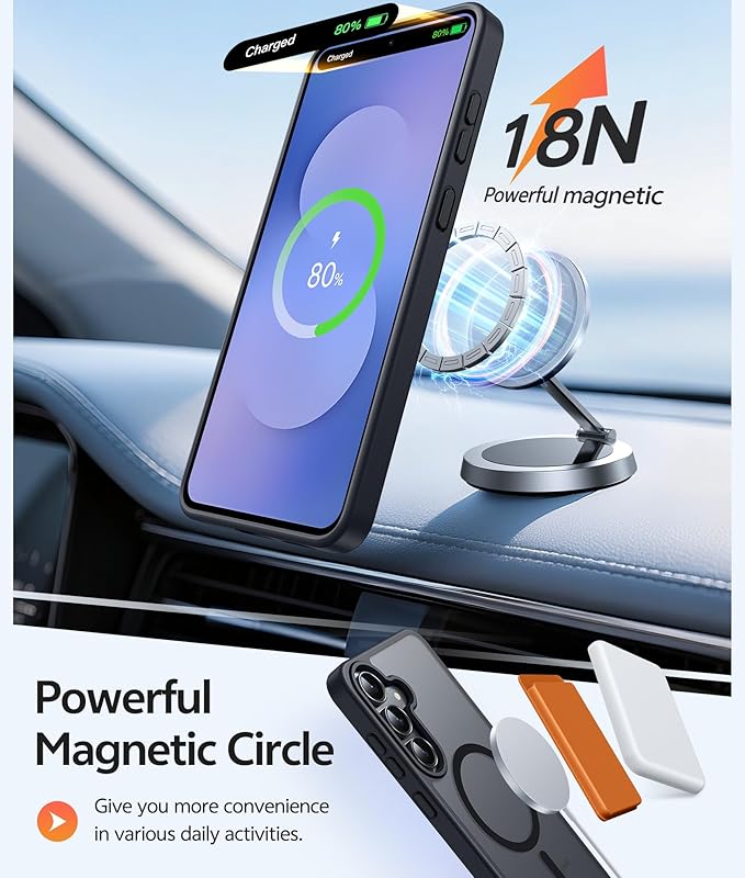 FNTCASE for Samsung Galaxy S25 FE Case: Magnetic Translucent Matte Military - Image 3