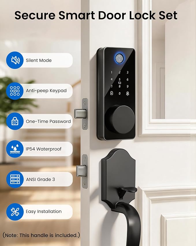 Smart Deadbolt Lock Set, Fingerprint 5-in-1 Keyless Entry Door Lock - Image 7