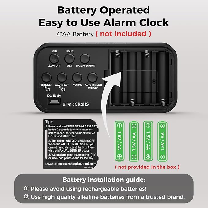 Acedeck Battery Operated Digital Clock: Cordless Small Alarm Clock - Image 4