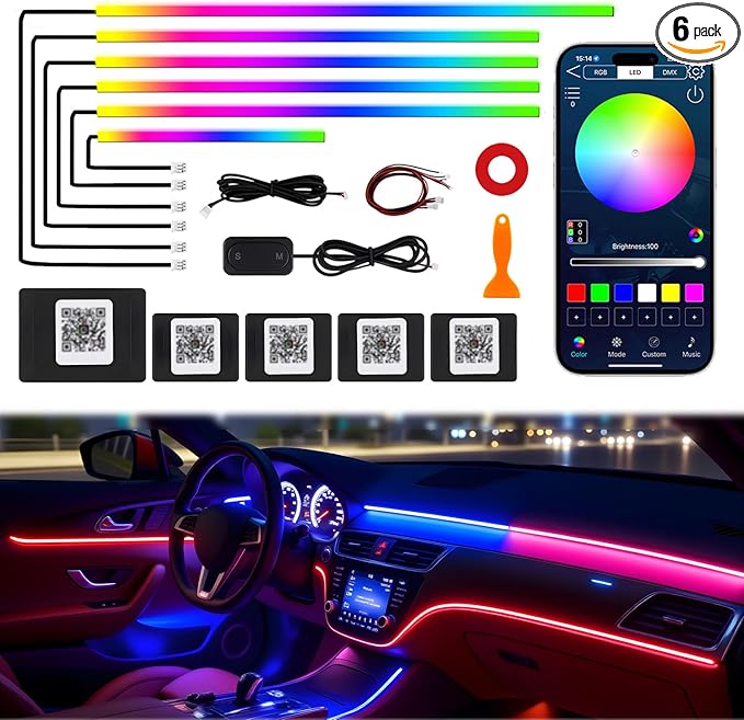 Dreamcolor Acrylic Interior Car LED Strip Lights, 6 in 1 Ambient Lighting Kit by JINRUITOP