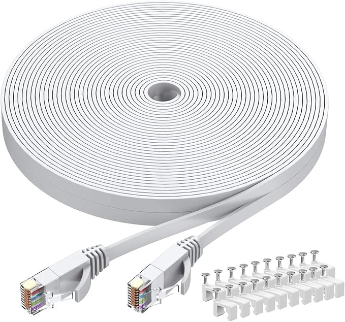 BUSOHE Cat6 Ethernet Cable 40 FT White, Cat-6 Flat RJ45 Computer Internet LAN by BUSOHE