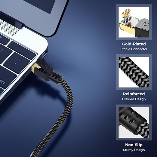 Cat 8 Ethernet Cable 12FT, High-Speed Braided Internet Cable Network Cord - Image 4