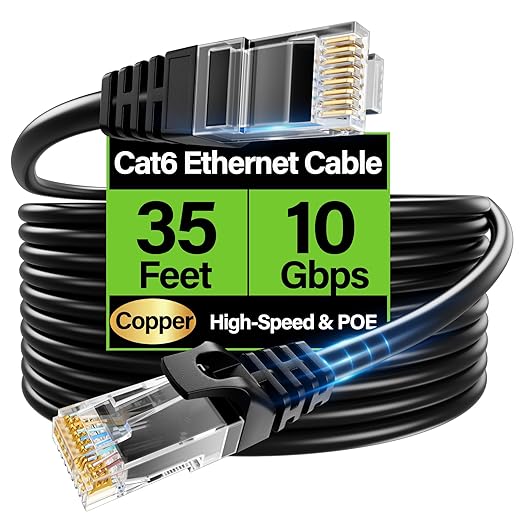 Cat6 Ethernet Cable 10Gbps 35 ft, UTP Ethernet Cable Cat 6, Flexible Bare by Unknown