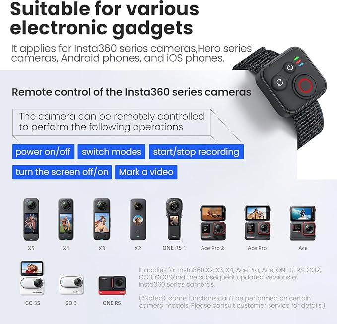 Bluetooth Remote Control for Insta360 X5/X4/X3/X2/Go 3S/ACE Pro 2, GoPro Camera - Image 2