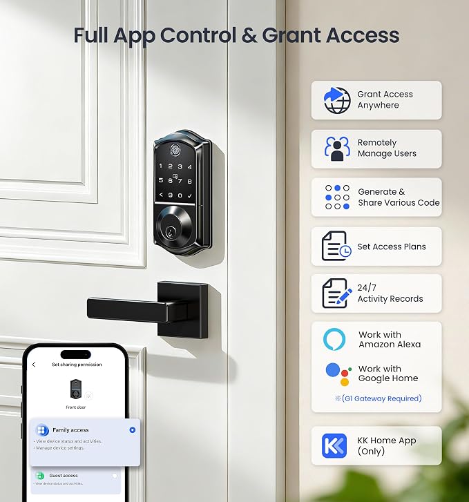 Veise VE017 Fingerprint Smart Door Lock, App Control, 8-in-1 Keyless Entry - Image 2