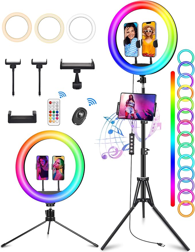 STALLY 13.3" Ring Light with Stand, Music Mode, 3 CCT Modes & 96 RGB Color Modes by STALLY