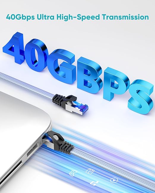BUSOHE Cat 8 Ethernet Cable 6 ft, Nylon Braided High Speed Heavy Duty Network - Image 2