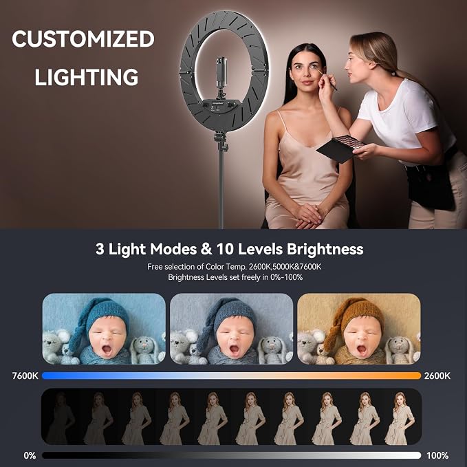 18 Inch Ring Light Kit, 55W6700k Dimmable LED Light, Tripod Stand, Remote - Image 2