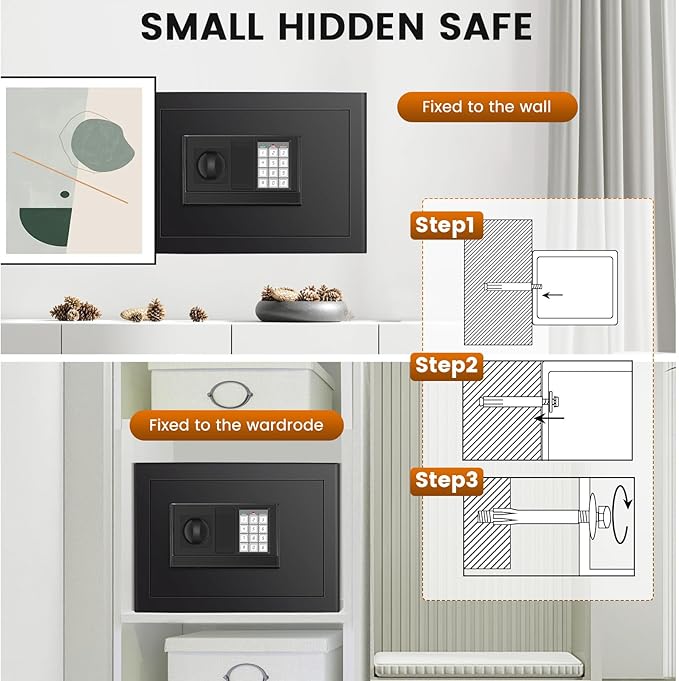 Home Safe Box, Safes with Fireproof Waterproof Bag, 9.84'' H Anti-Theft Digital - Image 5