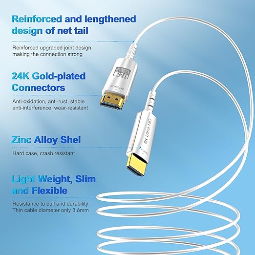 8K Fiber Optic HDMI Cable 100 FT, 8K@60Hz 4K@240Hz, Thin Extra Long HDMI Cable - Image 6