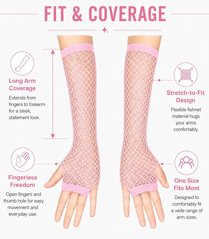 Seeksmile Women's Girls 80's Theme Party Emo Fingerless Arm Fishnet Gloves - Image 4