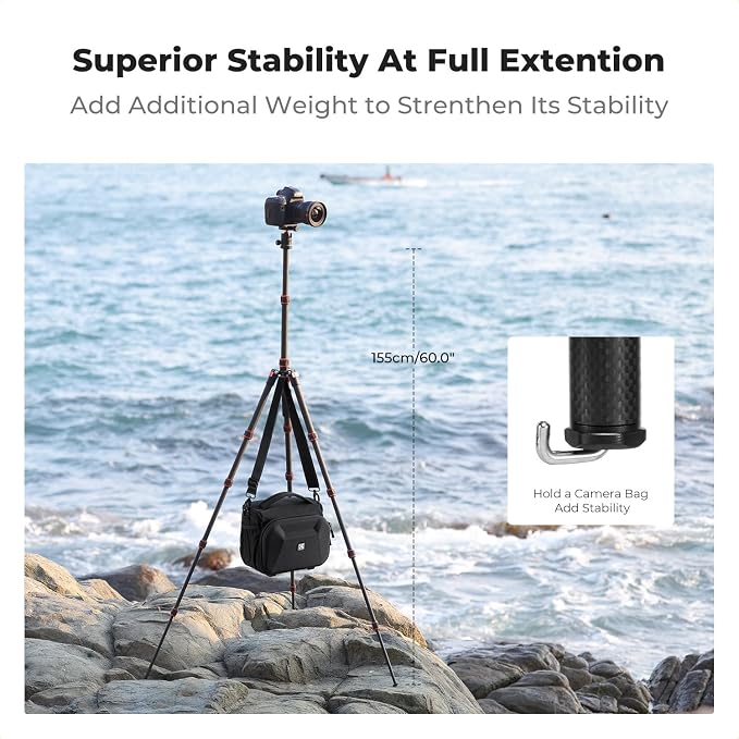 K&F Concept 60 inch Carbon Fiber Camera Tripod, Super Lightweight Compact - Image 7