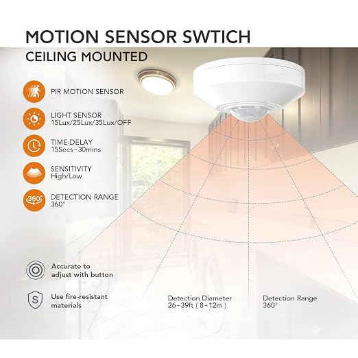 RAYZEEK Ceiling Mount Motion Sensor, 360 Motion Sensor, Occupancy Sensor Switch - Image 3