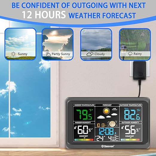 Geevon Weather Stations Wireless Indoor Outdoor Thermometer, Color VA Display - Image 8