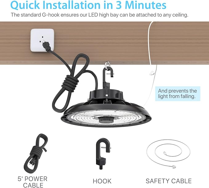 HYPERLITE 150W Smart High Bay LED Shop Lights 10pack, 140LM/W 5000K LED Highbay - Image 6